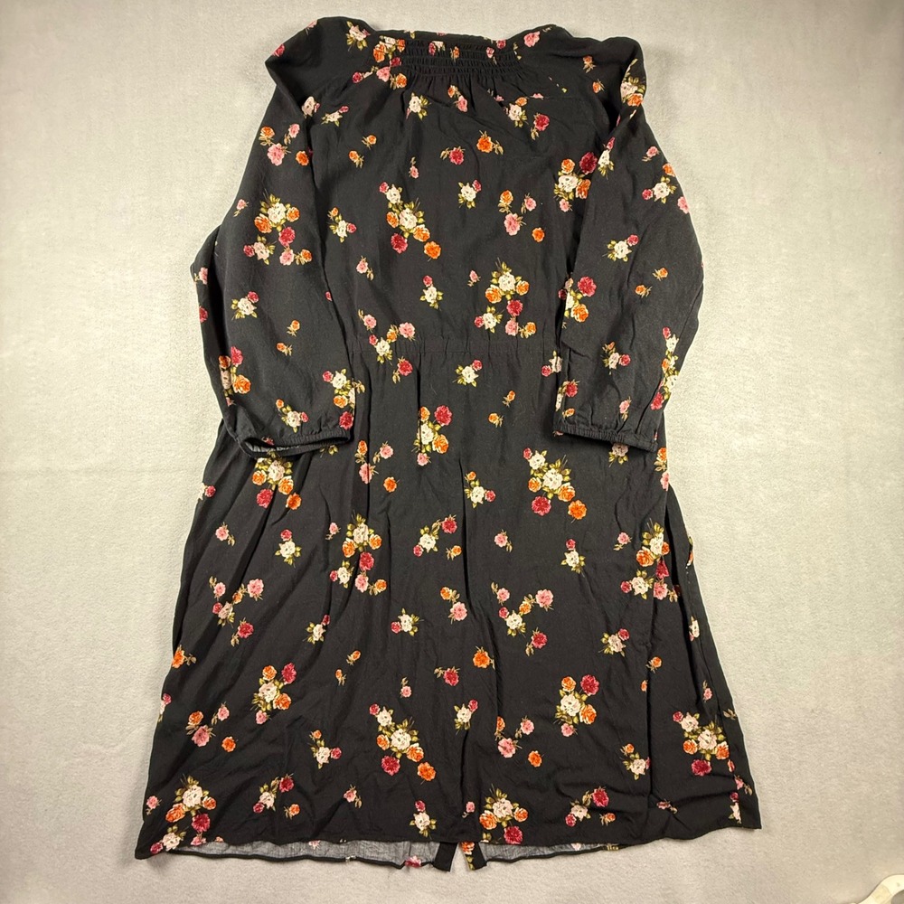 J. Jill Womens Black Floral Button Front Rayon Midi Dress Smocked Neck Size L - Picture 3 of 7